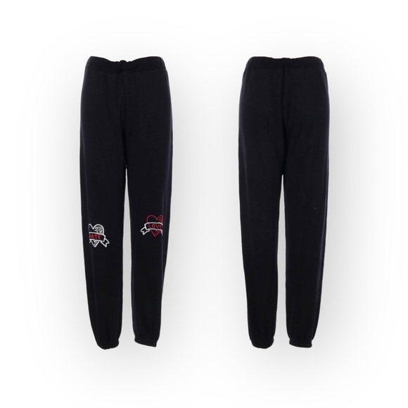 Rare: Lauren Moshi ☻︎ Gia Love Hate Tattoo Style Embroidery Sweatpants ☻︎ Black - Picture 9 of 17